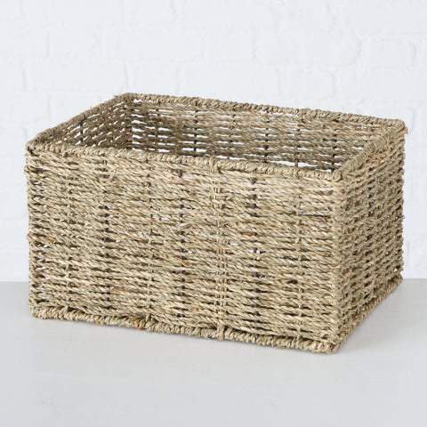 Boltze Rectangular wicker kitchen basket, storage basket made of seaweed wood and iron, natural material "ELSTRA", Country Vintage 3 variants