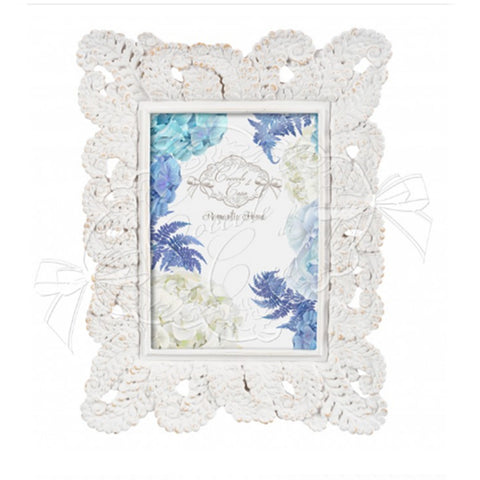 COCCOLE DI CASA Cornice Porta foto con decoro foglie ROMANCE resina bianco 13x18