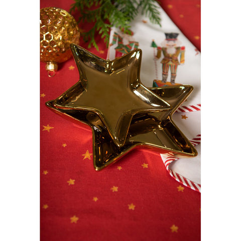 Clayre &amp; Eef Bol/bougeoir étoile en céramique de Noël 16x16xh2 cm