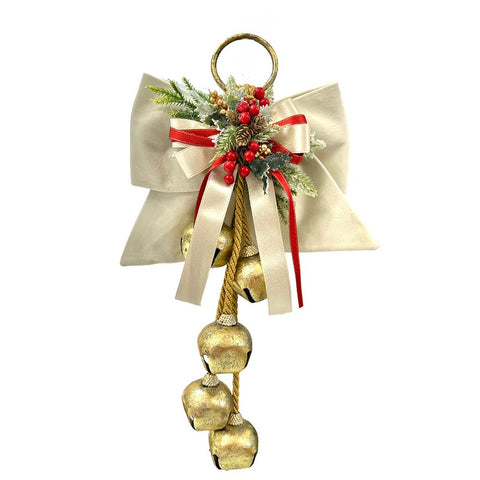 FIORI DI LENA Fiocchetto in velluto con decoro natalizio e 5 campanacci L30 H48 cm