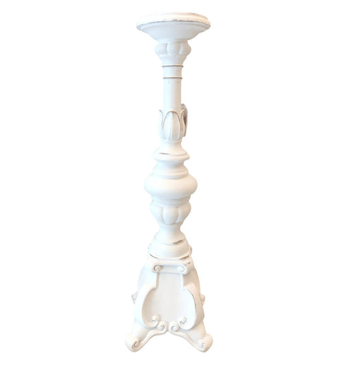 L'arte di Nacchi Candelabro Portacandela bianco effetto anticato con ornamenti in resina Vintage, Shabby Chic D17H47 cm