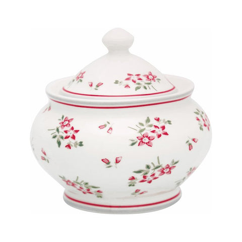 GREENGATE Porcelain sugar bowl AVERY WHITE red flowers 10x6cm STWSUGAVY0104
