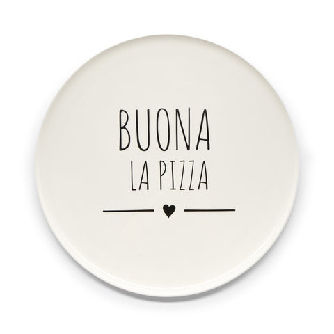 FABRIC CLOUDS Plate for pizza BUONA LA PIZZA with black writing 31,4x1,6 cm