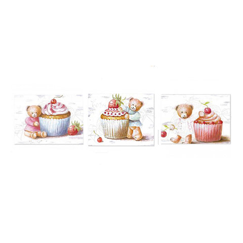 CUDDLES AT HOME Picture with cupcake and teddy bear print 3 variants 20,3x15,2x1,5 cm