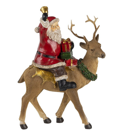 CLAYRE E EEF Décoration de Noël Statue Père Noël avec cadeaux sur renne 16x9x22 cm