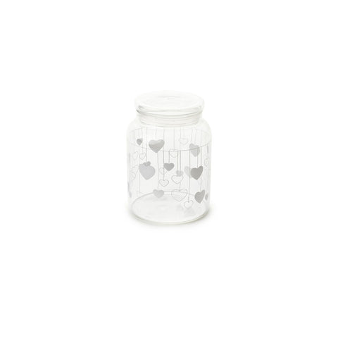 FABRIC CLOUDS Jar in borosilicate with hearts decoration on thread H 11.5x14 cm