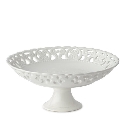 HERVIT White porcelain cake stand with perforated edge Ø30 H14 cm