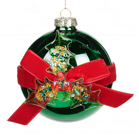 GOODWILL Boule de Noël avec décoration noeud en velours 2 variantes rouge et vert 10 cm