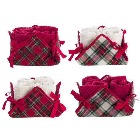 BLANC MARICLO' Basket with 4 washcloths Christmas sponge set 4 red variants