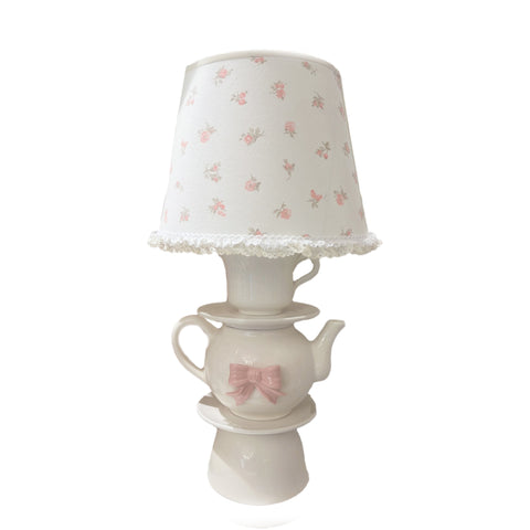 AD REM COLLECTION Lampada da appoggio con decoro tazze bianco e rosa H 50 cm