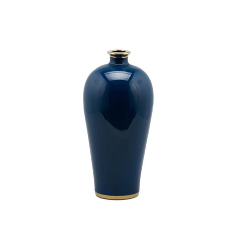 EDG Enzo de Gasperi Vaso porta fiori "Ching" collo stretto in ceramica blu con dettaglio oro moderno, classico H 40 Ø 20 cm