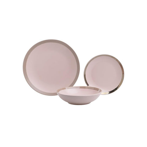 INART Set of 18 plates in pink and beige porcelain stoneware Ø27x20x19 cm