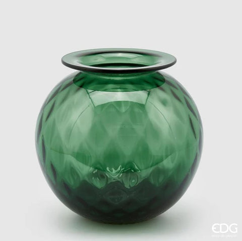 EDG Enzo de Gasperi Round hammered effect indoor vase in glossy glass, flower or plant holder 2 variants