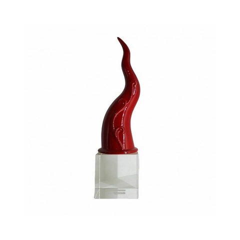 SHARON Petite corne verticale en porcelaine rouge sur cube de cristal H18 cm
