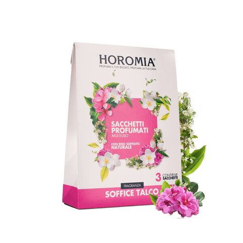 HOROMIA Set of 3 scented sachets with multipurpose SOFT TALC natural rice