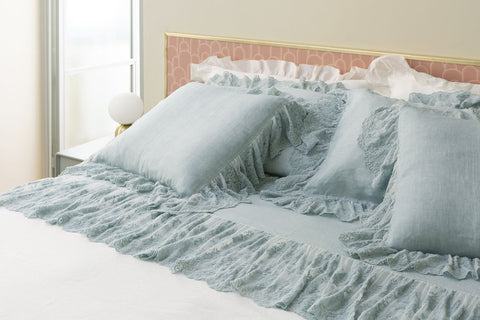 CHEZ MOI Colette double bed sheet in cotton and Flora lace with flounces, Made in Italy