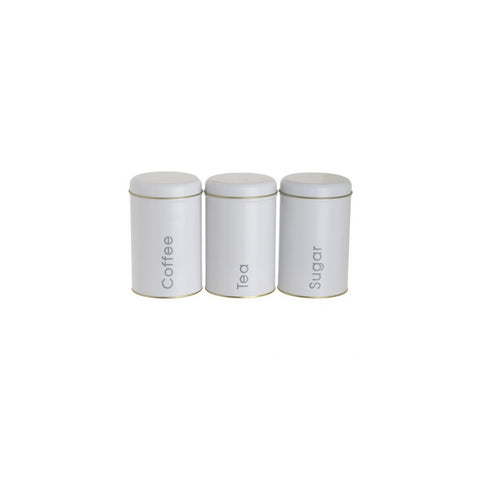 INART Set di 3 Barattoli Contenitori in metallo Coffee Tea Sugar bianco Ø10x16cm