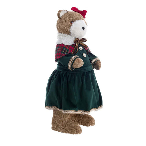 Blanc Mariclò Christmas figurine Bear in green dress 28x30xH60 cm 2 variants (1pc)