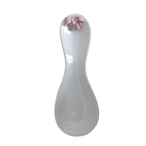NALI' Poggiamestolo in porcellana bianca con fiocco rosa 22x8 cm LF22ROSA