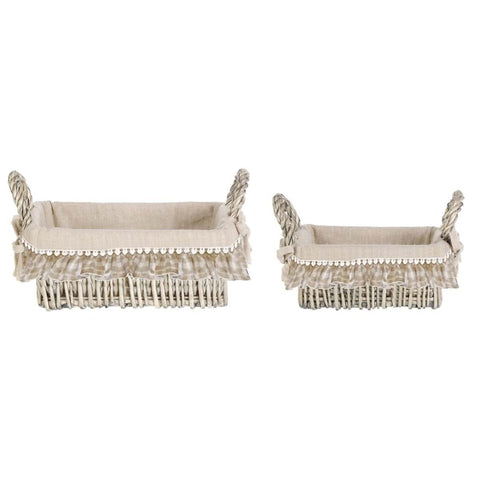 BLANC MARICLO' Set of 2 baskets with handles, containers with beige checked frill