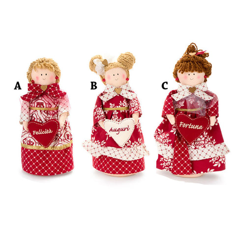 FABRIC CLOUDS Doll doorstop with Christmas dedication in red fabric H30 cm