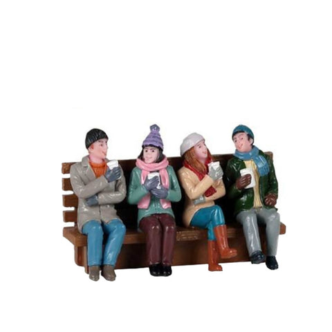 LEMAX Construis ton village figurines café entre amis sur banc 5.5x8.5x4
