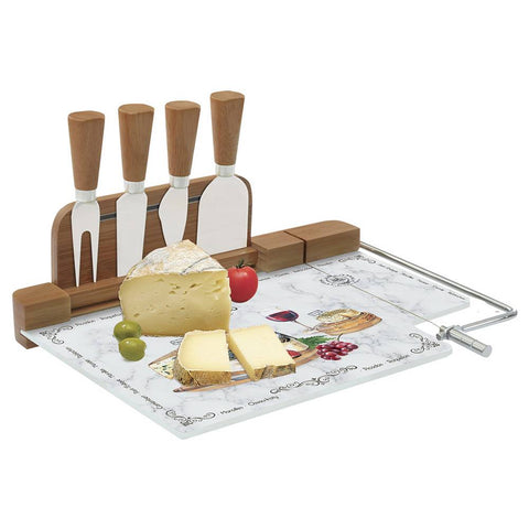 Planche à fromages en verre Easy Life avec fil et 4 couteaux "Les Fromages"