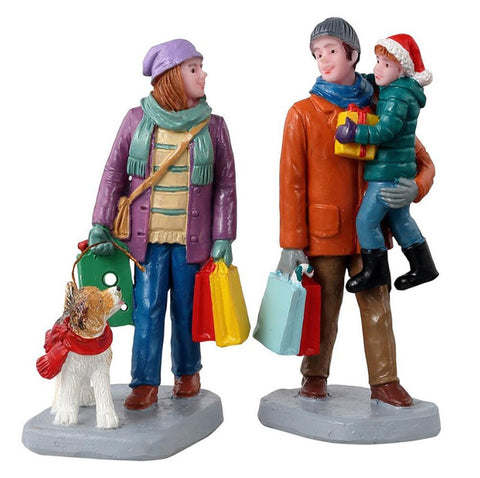 LEMAX Ensemble deux pièces shopping de Noël avec la famille "Holiday Shoppers" en résine