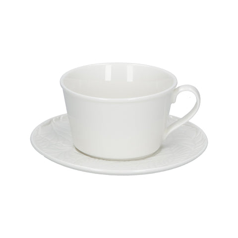 WHITE PORCELAIN Set of 6 BOSCO tea cups and saucers Ø 15 cm P004300016