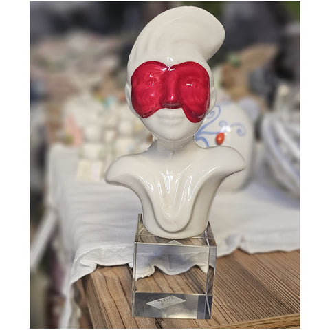 SHARON Pulcinella in white porcelain on cube Made in Italy H18xD9 cm