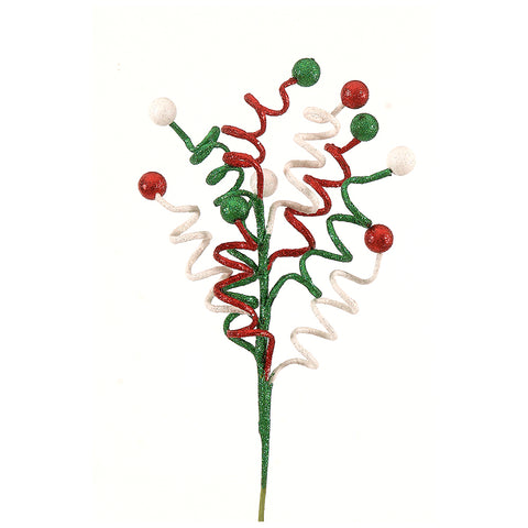 VETUR Ramo decorativo Albero di Natale con palline bianco rosso e verde 83 cm
