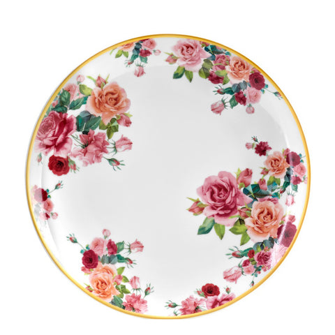 Fade Assiette de Service Ronde en Porcelaine avec Roses "Romarin", Glamour Shabby Chic D30cm
