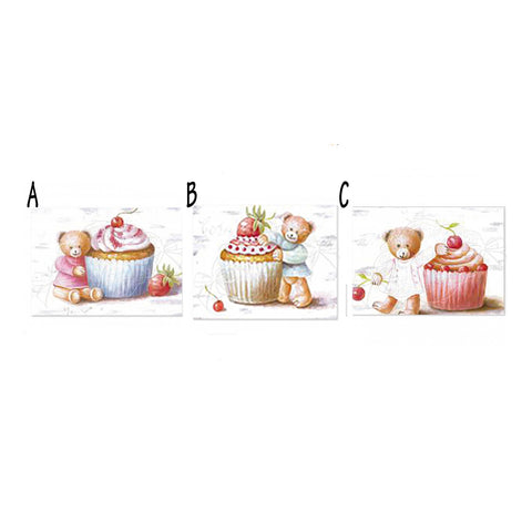 CUDDLES AT HOME Picture with cupcake and teddy bear print 3 variants 20,3x15,2x1,5 cm