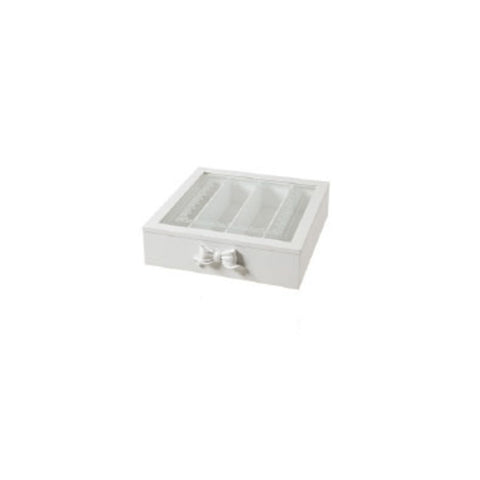 L'arte di Nacchi White wooden tea holder box with bow 22,5x18x7 cm