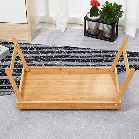INART Vassoio da letto con gambe pieghevoli tavolino in bambù beige 50x30x38cm