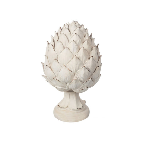 CUDDLES AT HOME Large pine cone on white polyresin decoration base Ø23 H36 cm