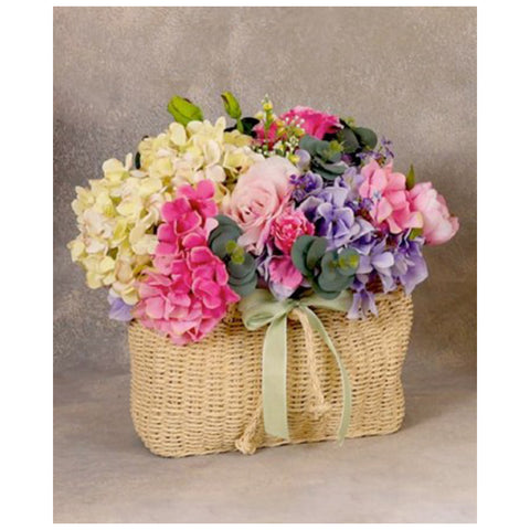 Lena's Flowers Straw basket with flowers made in Italy 40x30 cm
