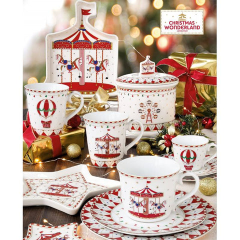 Set Tazze Da Pranzo In Porcellana Impilabili Santa By The Fire - Confezione Da 50 Cl + 2 Tazze 24 Cl