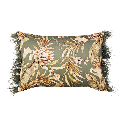 Lena flowers Floral print cotton cushion with feathers made in Italy