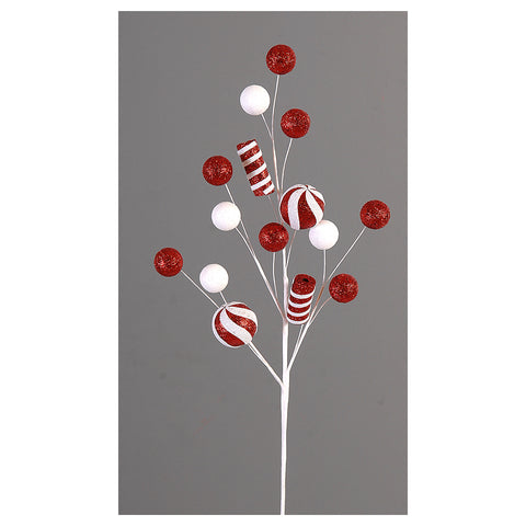 Branche de décoration de Noël VETUR avec boules rouges et blanches 71 cm