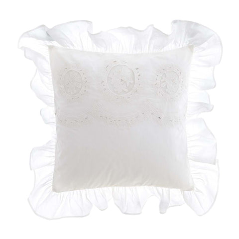 Blanc Mariclò Cotton cushion with Shabby "Dentelle" frill 45x45 cm