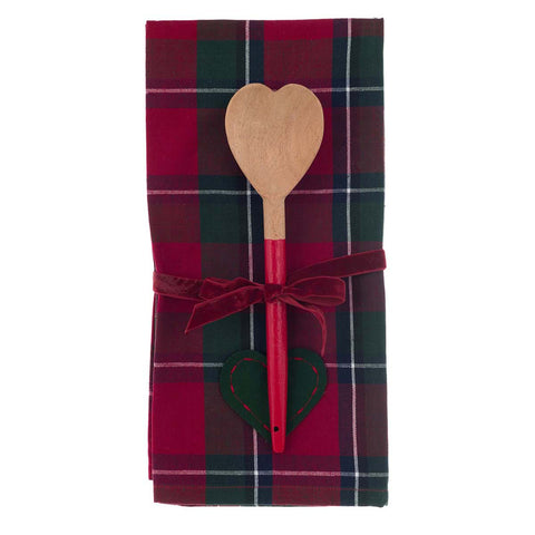 Blanc Mariclò Tartan tea towel with ladle "Christmas Poem"