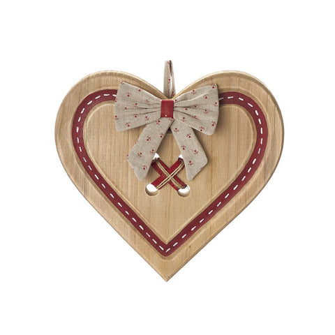 NUVOLE DI STOFFA Fuori porta a cuore con fiocco decoro natalizio legno 29x28 cm