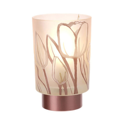 HERVIT Lampe LED en verre avec tulipes roses "Tulipe" D10xh16 cm