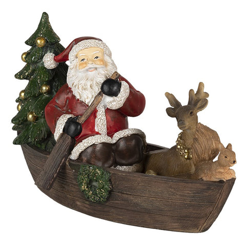 CLAYRE E EEF Décoration de Noël Figurine Père Noël avec Rennes sur Bateau 22x10x13 cm