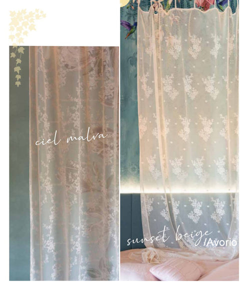 L'ATELIER 17 Chapiteau de chambre, rideau en dentelle avec broderie florale, Collection Sunset Shabby Chic 3 variantes 300x290 cm
