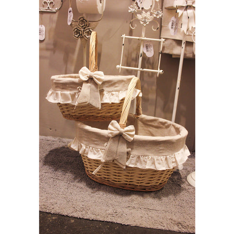 Nuvole di Stoffa Wicker basket with handle and Shabby Chic bow 2 variants (1pc)