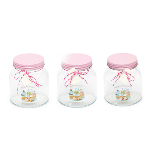 FABRIC CLOUDS Glass jar with lid CUPCAKE 3 variants 10,7x11 cm