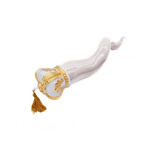 SBORDONE Corno regale corona dorata decoro portafortuna porcellana bianca H18 cm
