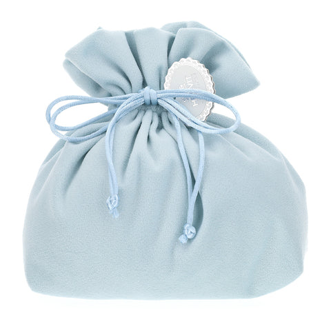 HERVIT Blue velvet padded pouch with ribbon Grés wedding favor idea